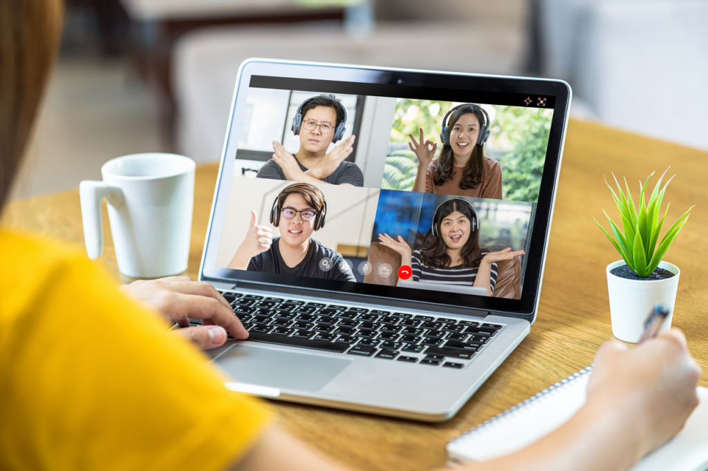 Virtual team call with visibly disengaged and stressed employees
